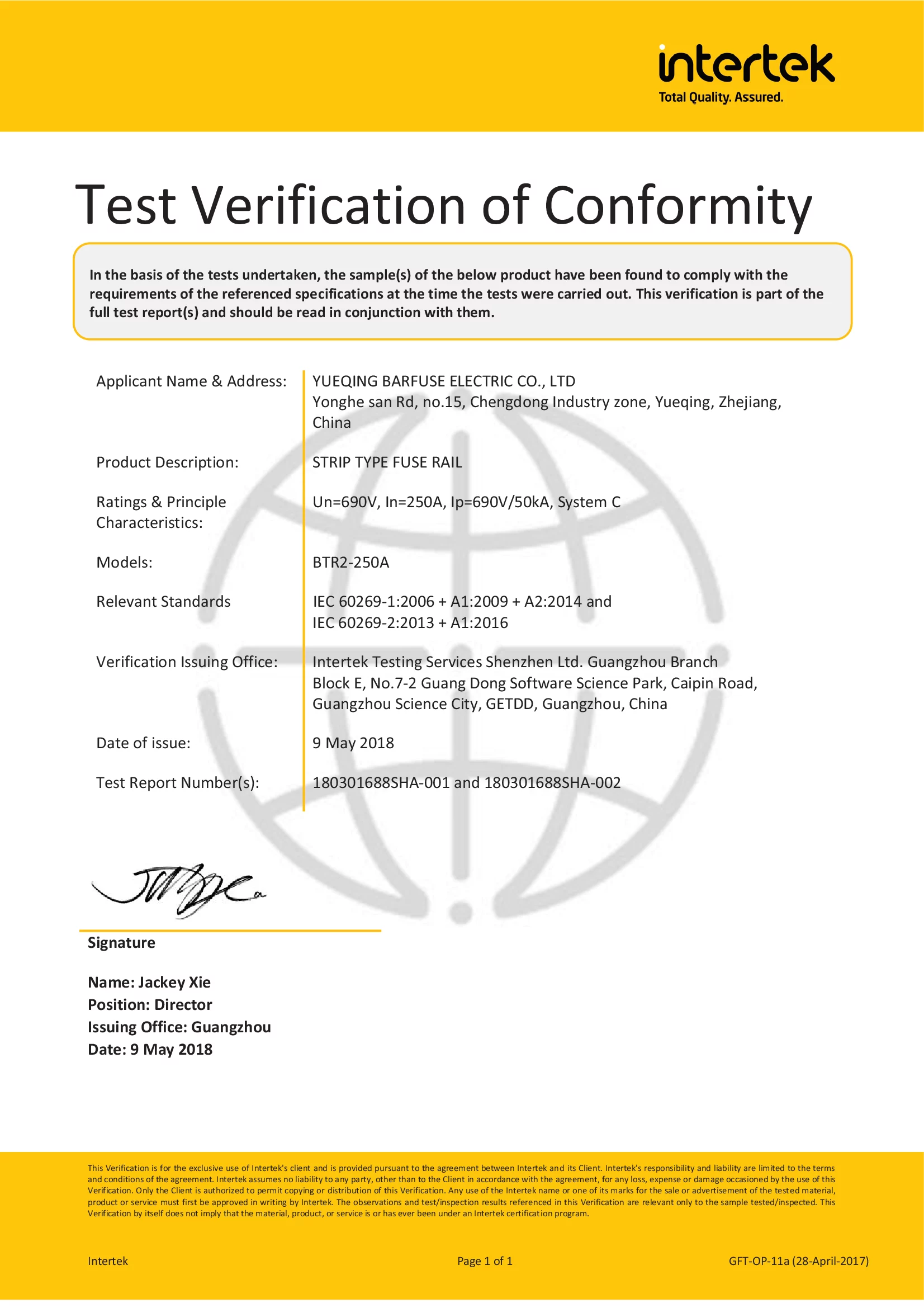 Test Verification of Conformity VoC Security