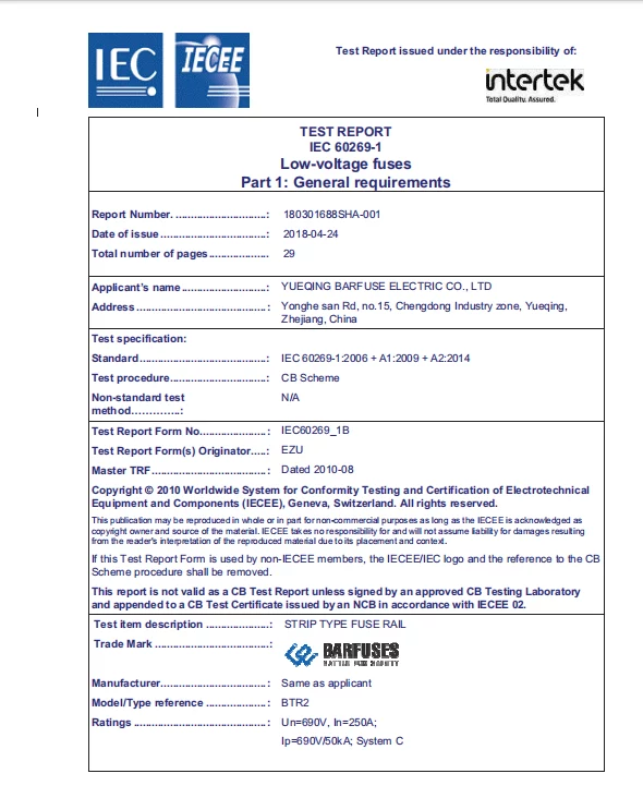 Intertek Certificate