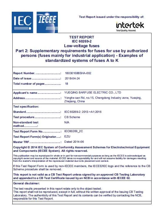 Intertek Certificate